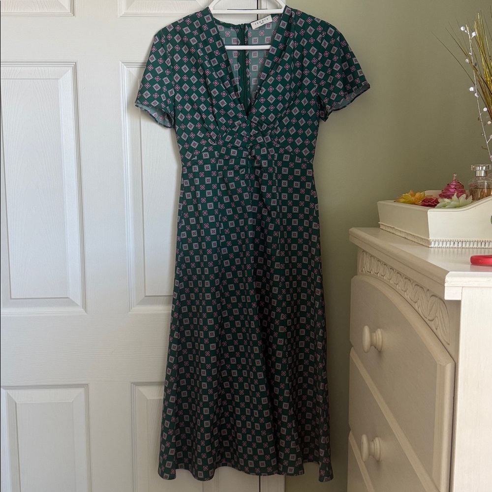 Sandro Paris Adano Square Print Crepe Midi Dress Size 2 - Picture 4 of 15